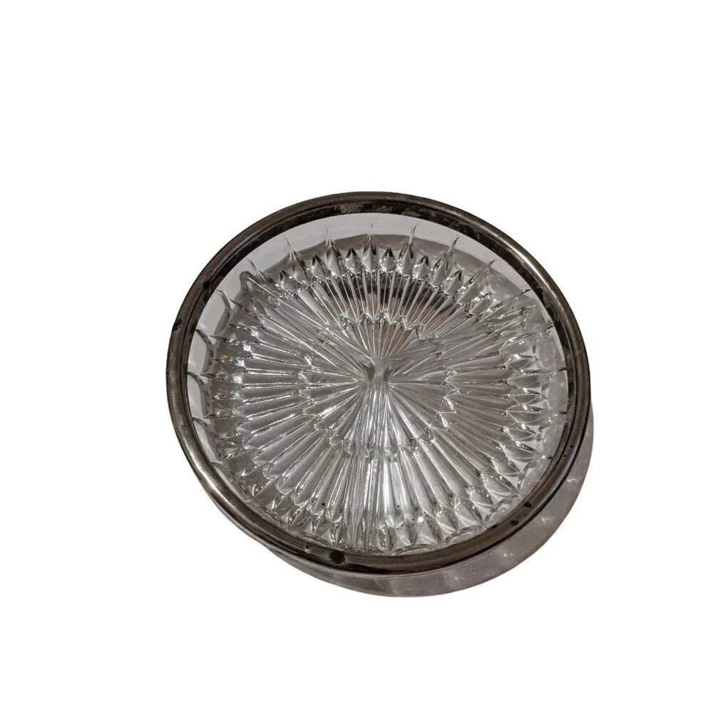 CUT GLASS BOWL WITH SILVER‎ PLAT divided serving vegetable bowl   83/4in